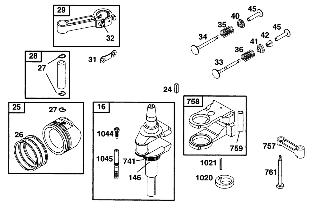Piston Grp, Crankshaft Diagram and Parts List for 28C707-0118-XX  Briggs and Stratton Engine
